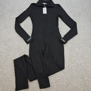 Glamaker Black Ribbed Jumpsuit Long‎ Sleeve Collar Lucky Label Womens Small NWT